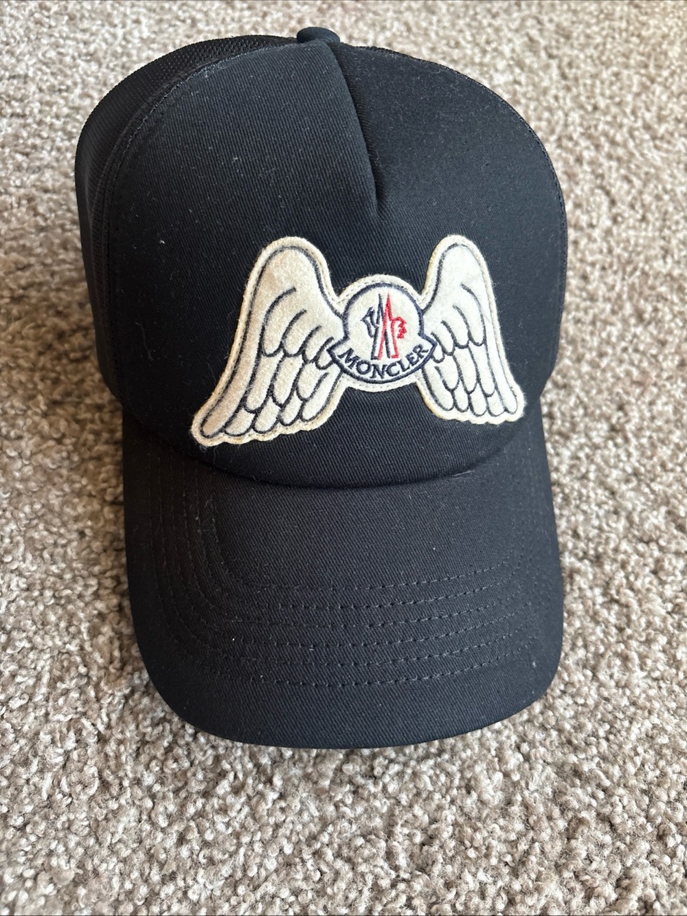 Moncler Black Baseball Cap with White Wing Patch